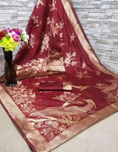 Women Stylish Banarasi Silk Saree with Blouse piece