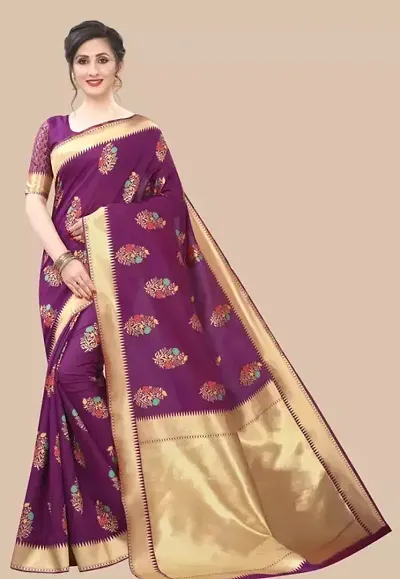 Women Silk Blend Saree With Blouse Piece