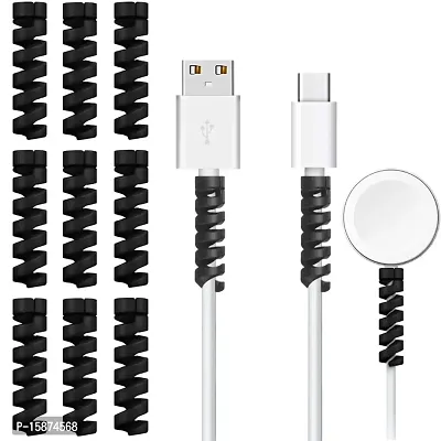 CRYSENDO Cable Cord Protector Saver for Any Data Cable Wire for Samsung Oneplus Android USB Micro USB C Type Cables (Pack of 12 (Winder - Black))
