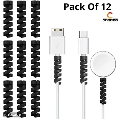 CRYSENDO Cable Cord Protector Saver for Any Data Cable Wire for Samsung Oneplus Android USB Micro USB C Type Cables (Pack of 12 (Winder - Black))-thumb2