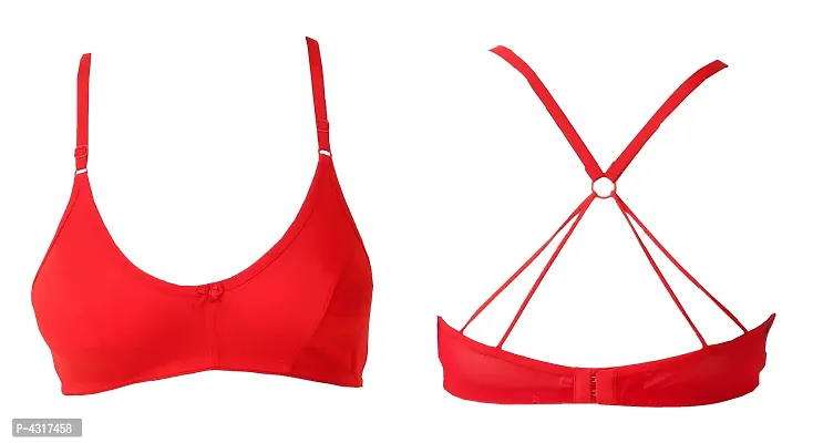 Women's Red Solid Cotton Blend Fancy Bra (Pack of 1)-thumb0