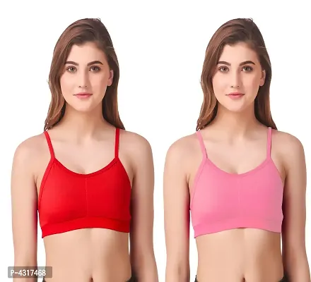 Women's Multicoloured Solid Cotton Blend Sports Bra (Pack of 2)