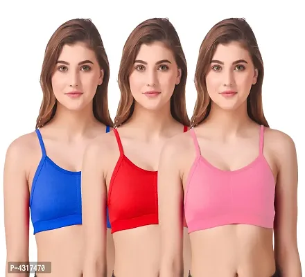 Women's Multicoloured Solid Cotton Blend Sports Bra (Pack of 3)