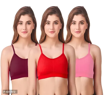 Women's Multicoloured Solid Cotton Blend Sports Bra (Pack of 3)-thumb0