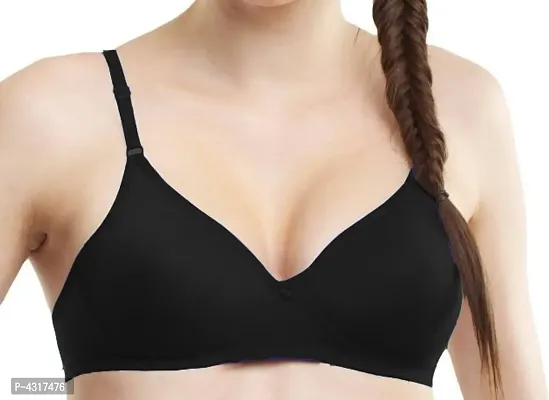 Women's Black Solid Cotton Blend Mould  Lightly Padded Bra (Pack of 1)-thumb0