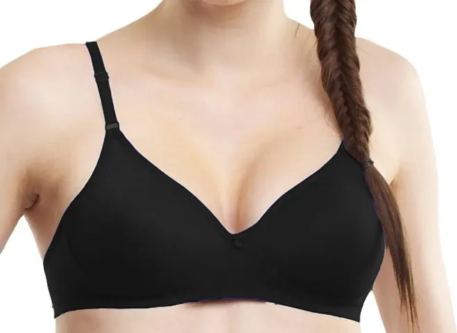 Buy FEATHERLINE 100% Pure Cotton Perfect Fitted Non Padded Women's Everyday  Bras (Elastic Straps) (Black, White, 30B) at