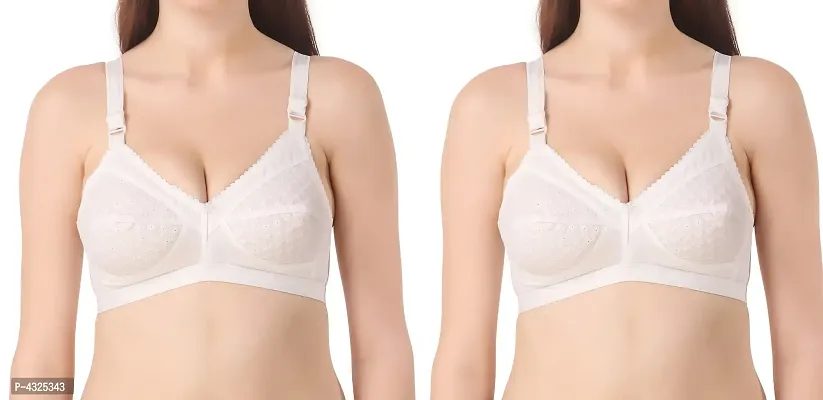 White Cotton Self Design Bras For Women-thumb0