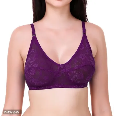 Purple Net Self Design Bras For Women