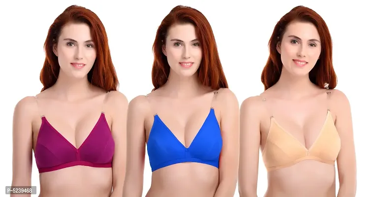 Womens Everyday Bra with Transparent strap Pack of 3
