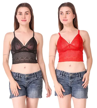 Lace Work Non Padded Bralette Pack Of 2