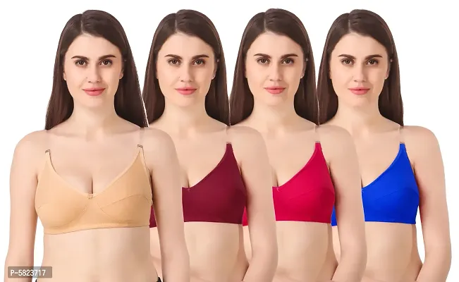 Stylish Hoseriy Self Design T-Shirt Bras For Women (Pack Of 4)