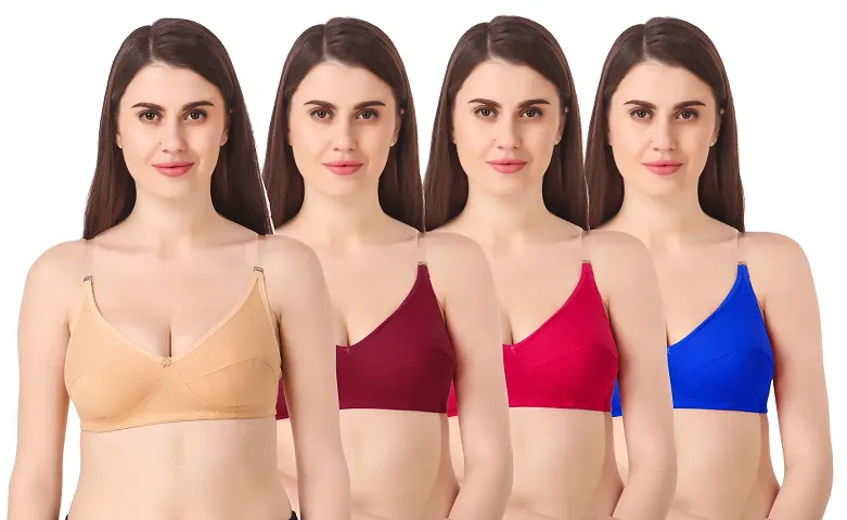 Stylish Hoseriy Self Design T-Shirt Bras For Women (Pack Of 4)