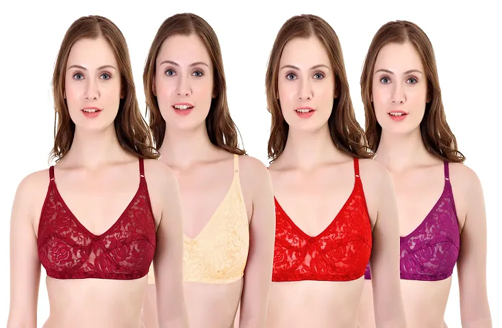 Stylish Net Self Design Basic Bras For Women (Pack Of 4)