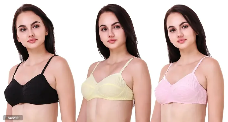 Multicoloured Non Wired Non-Padded Bras(Pack of 3)-thumb0
