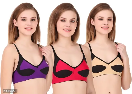 Multicoloured Non Wired Non-Padded Bras(Pack of 3)