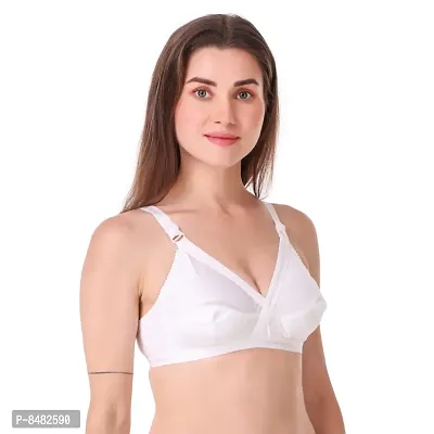 White Cotton Blend Non-Padded Bras(Pack of 3)-thumb5