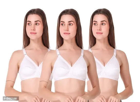 White Cotton Blend Non-Padded Bras(Pack of 3)