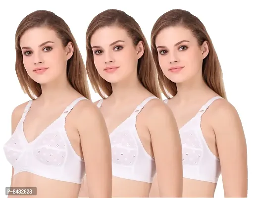 White Cotton Non-Padded Bras(Pack of 3)