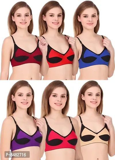 Multicoloured Non Wired Non-Padded Bras(Pack of 6)-thumb0