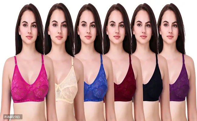 Multicoloured Lace Non-Padded Bras(Pack of 6)-thumb0