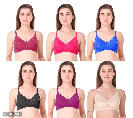 Multicoloured Lace Non-Padded Bras(Pack of 6)