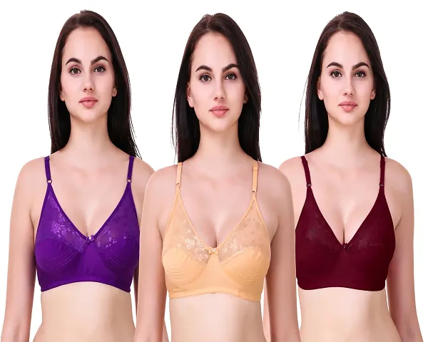 Stylish Blend Solid Bra For Women Pack Of 3