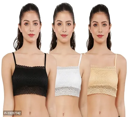 Stylish Multicoloured Net Solid Bras For Women Pack Of 3