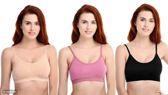 Stylish Multicoloured Polyester Spandex Solid Bras For Women Pack Of 3