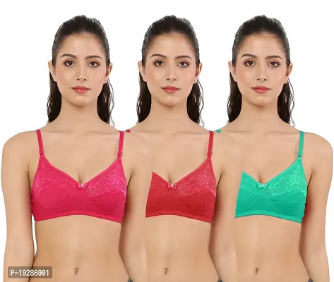Stylish Multicoloured Cotton Hosiery Solid Bras For Women Pack Of 3-thumb0