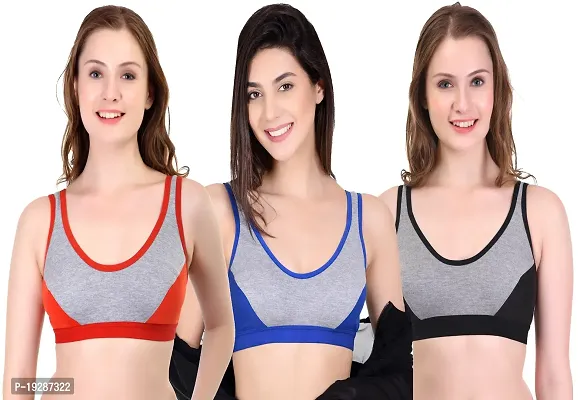 Stylish Multicoloured Cotton Hosiery Solid Bras For Women Pack Of 3