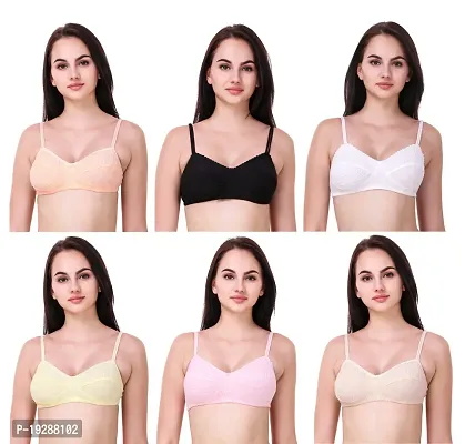 Stylish Multicoloured Cotton Hosiery Solid Bras For Women Pack Of 6-thumb0