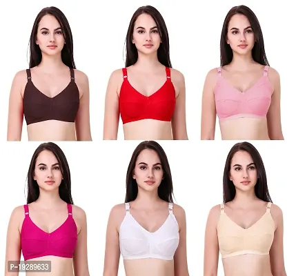 Stylish Multicoloured Cotton Hosiery Solid Bras For Women Pack Of 6