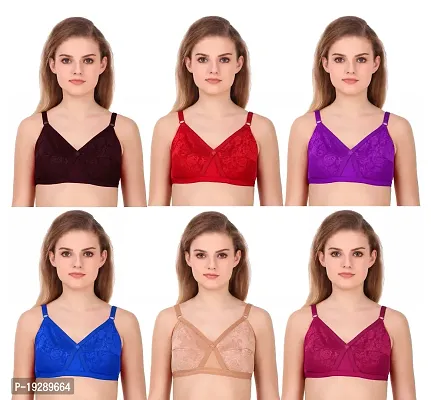 Stylish Multicoloured Net Solid Bras For Women Pack Of 6