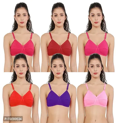 Stylish Multicoloured Cotton Blend Solid Bras For Women Pack Of 6