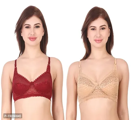 Stylish Multicoloured Net Solid Bras For Women Pack Of 2-thumb0