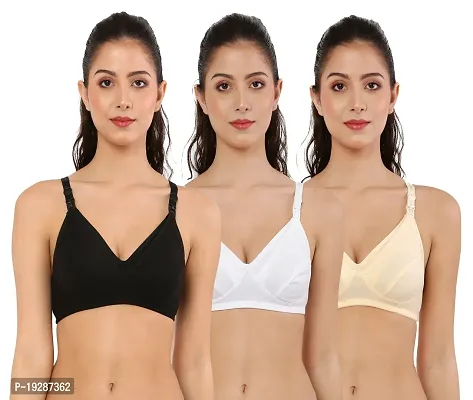 Stylish Multicoloured Cotton Hosiery Solid Bras For Women Pack Of 3-thumb0