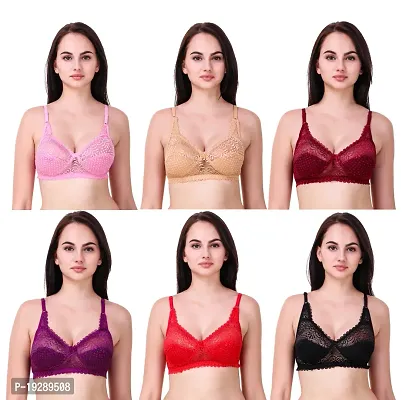 Stylish Multicoloured Net Solid Bras For Women Pack Of 6-thumb0