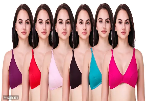 Stylish Multicoloured Cotton Hosiery Solid Bras For Women Pack Of 6-thumb0