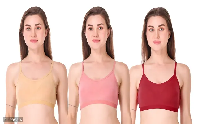 Stylish Multicoloured Polyester Spandex Solid Bras For Women Pack Of 3