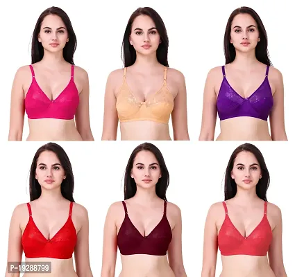 Stylish Multicoloured Cotton Hosiery Solid Bras For Women Pack Of 6-thumb0