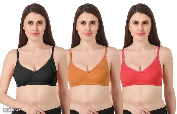 Stylish Multicoloured Cotton Hosiery Solid Bras For Women Pack Of 3
