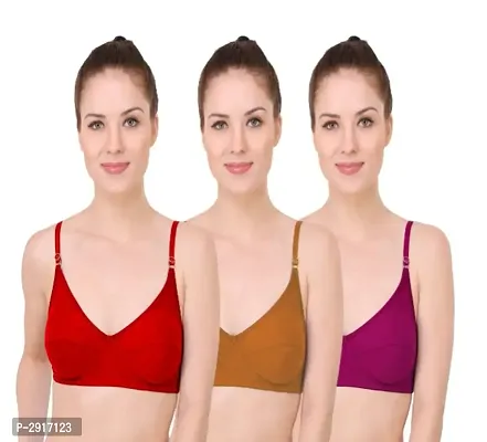 Women's Multicolored Cotton Spandex Non Padded Basic Bra Combo Of 3-thumb0