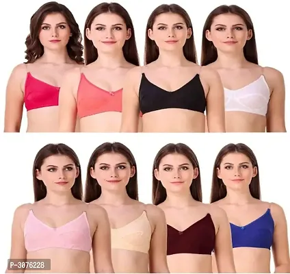 Women's Hosiery Non- Padded Basic Bras With Transparent Strap Combo Of 8