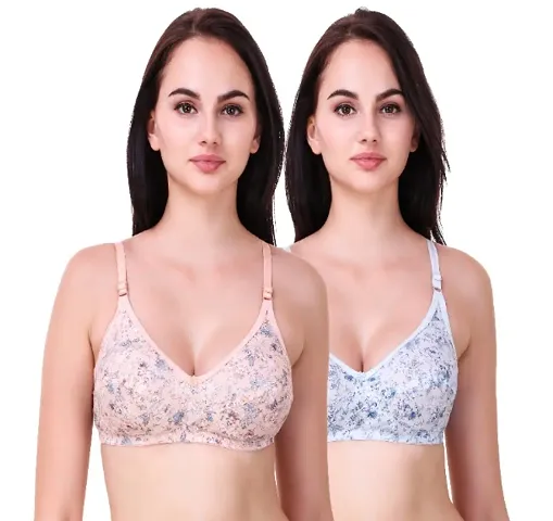 Womens Non Padded Full Coverage Printed Bra - Pack Of 2
