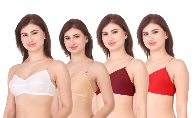 Womens Non Padded Everyday Bra With Transparent Strap - Pack Of 4