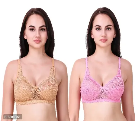 Classy Net Embroidered Non Padded Bras (Pack of 2)-thumb0