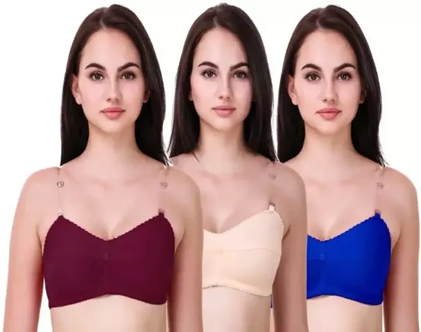 Fancy Non Padded Bra With Transparent Straps Pack Of 3
