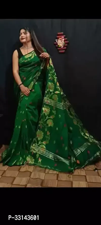 Stylish Green Cotton Blend Printed Saree Without Blouse Piece For Women-thumb0