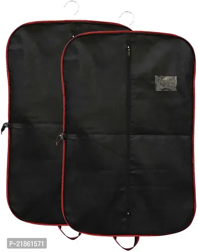 Sameer Enterprises Non-Woven Foldable Non Woven Men's Coat, Blazer, Suit Cover (Red Stripped) Pack of 2 Suit Cover RP-RC (Black, Red) Pack of 2-thumb0