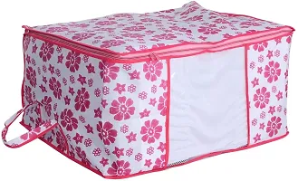 Sameer Enterprises 2 Piece Pink Flowers Design Non Woven Underbed Storage Bag, Organiser Set, Extra Large, Pink, Standard Cloth Organiser,Blanket Cover with Transparent Window (Pink  White) Pack of 2-thumb2